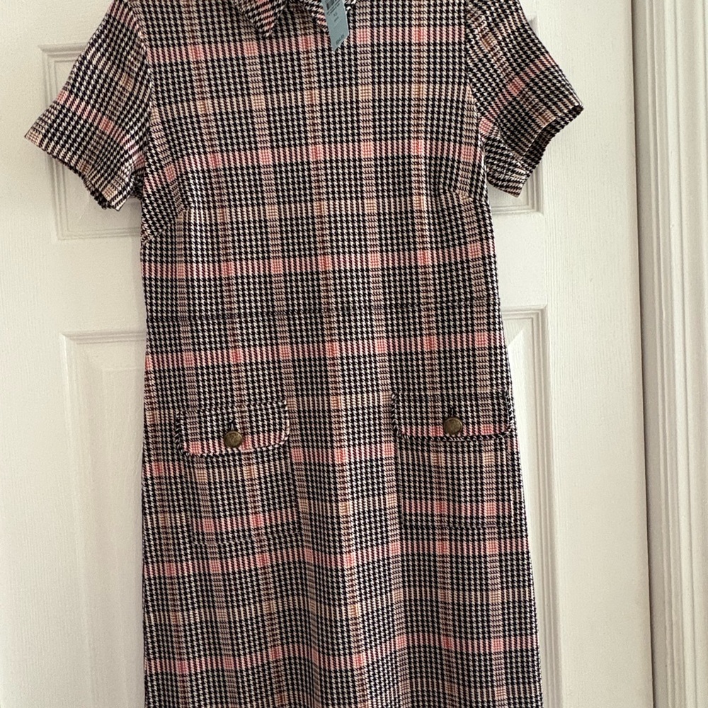 LOFT Houndstooth Dress with Pink Accents